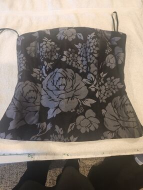 Floral Jacquard Strapless Top - Black and Gray